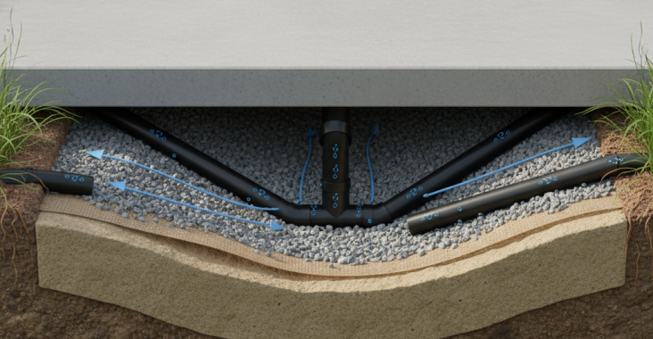 Peut-on installer un système de drainage sous du béton lissé extérieur?